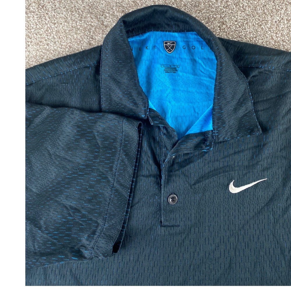 Nike Golf Mens L NikeFit Dry Polo Shirt Black Blue Vent Textured 231590-414
